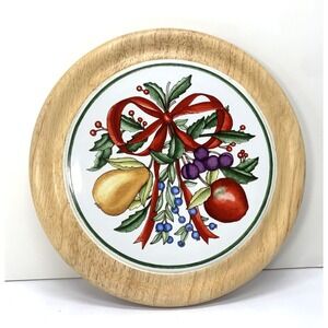 Dansk 8" Wood Trivet‎ Christmas Fruit Ribbon Design Kitchen Decor Plate Holder